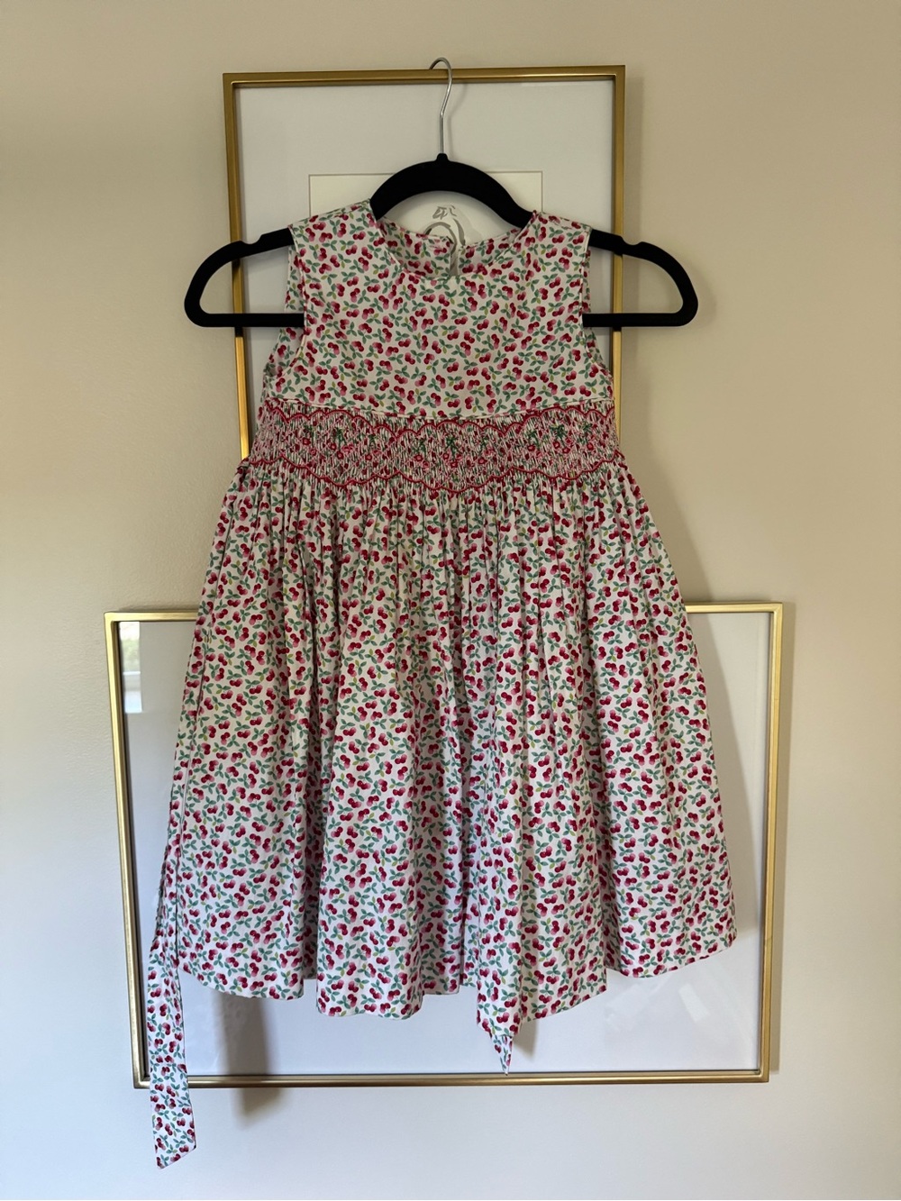 lululemon athletica White Dress with Pink Floral Print and Smocked Waistband